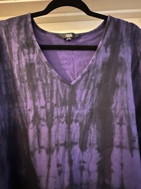 Ulla Popken 32/34 Purple & Black Tie-Dye Tunic 3/4 Sleeves and POCKETS!